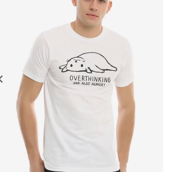 Hot Topic Black Matter Overthinking Cat T-Shirt By Fox Shiver White Black Small - Picture 2 of 4